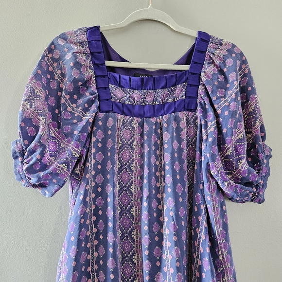 Anna Sui Vintage 90's Silk Mini Printed Boho Hippie Casual Dress Size Medium. - Picture 5 of 16